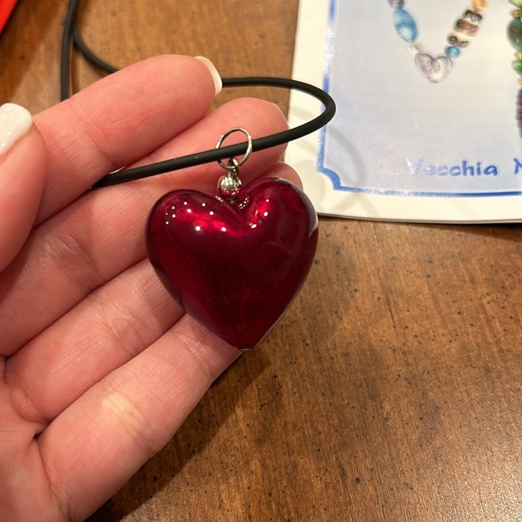 Red Glass Heart Necklace - Picture 2 of 6